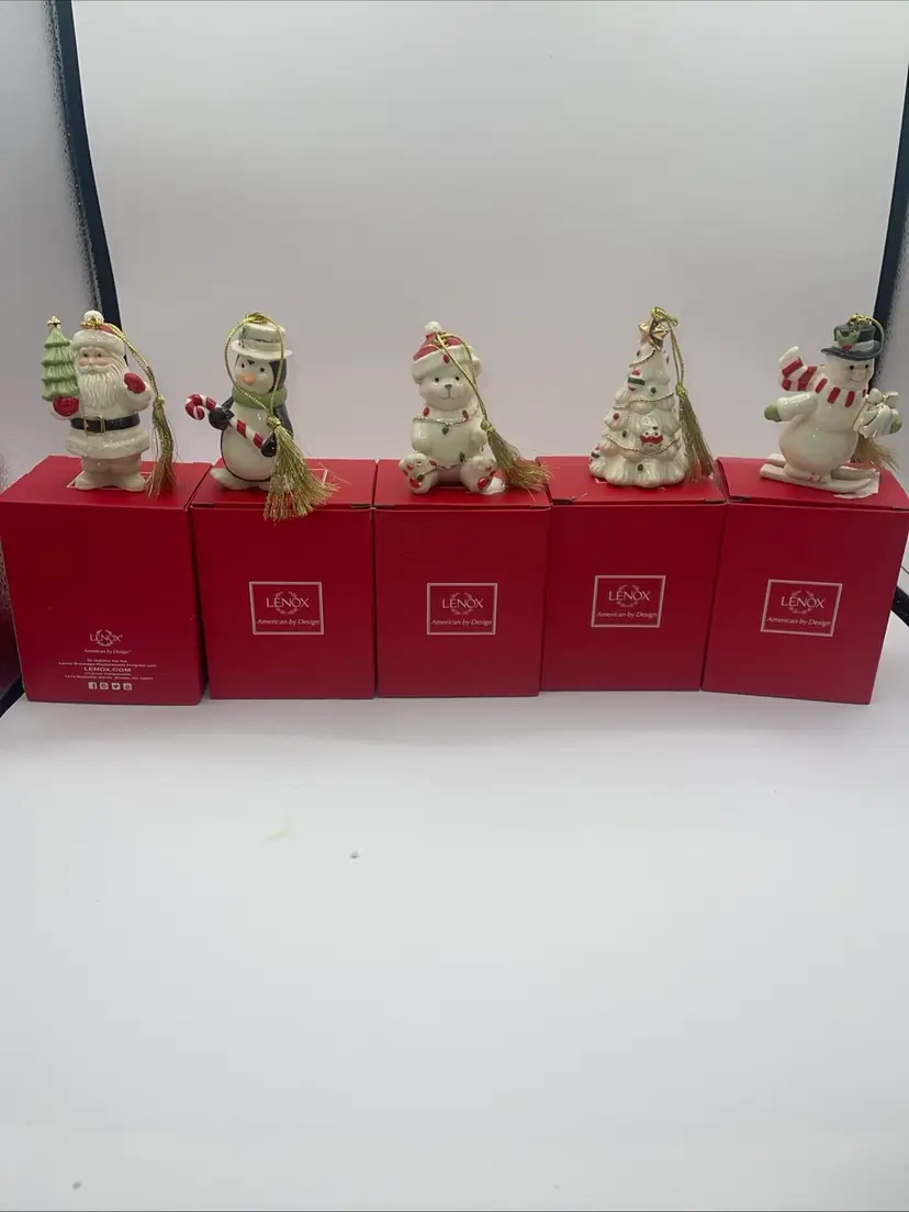 Lenox Very Merry Porcelain Ornaments Set of 5 Penguin Tree Santa Snowman Bear