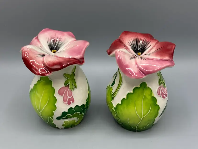 Vintage Ceramic Pansy Flower Salt & Pepper Shaker Set by Jeanette McCall of Blue Sky Corp