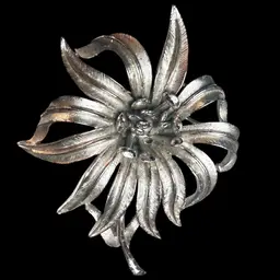 #0015 Vintage Crown Trifari Chrysanthemum Silver Tone Brooch Pin Jewelry