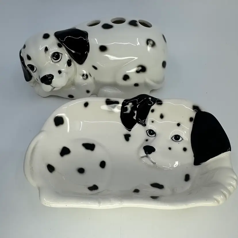 Vintage Otagiri Dalmatian Dog Hat Pin/Brush Holder & Ring Dish