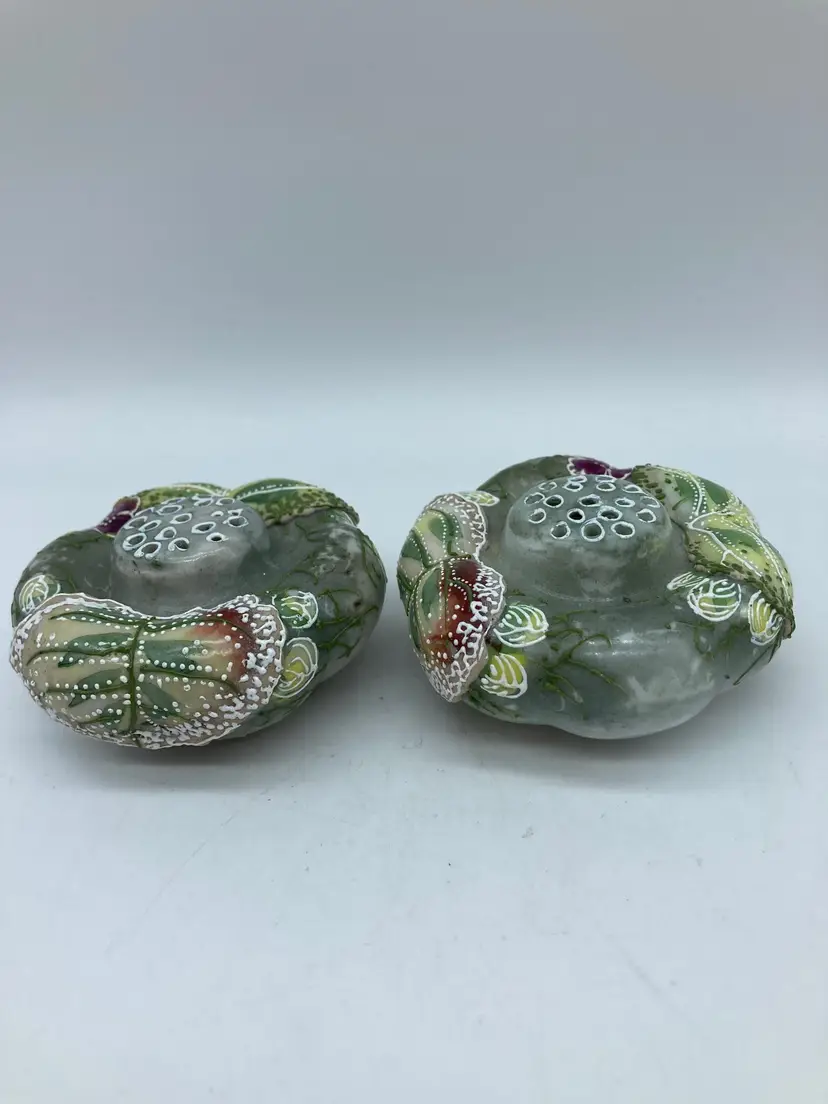 Porcelain Nippon Hand Painted Tomato shaped S&P Shakers, Enamel Paint