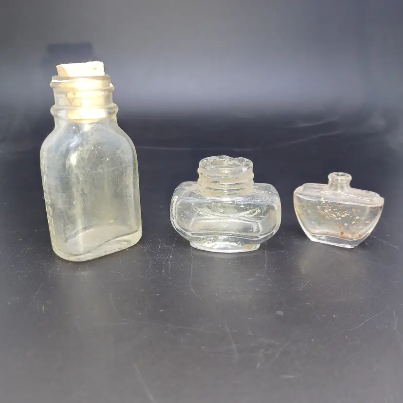 3 piece vintage bottle lot St Joseph's, Inkwell and perfume