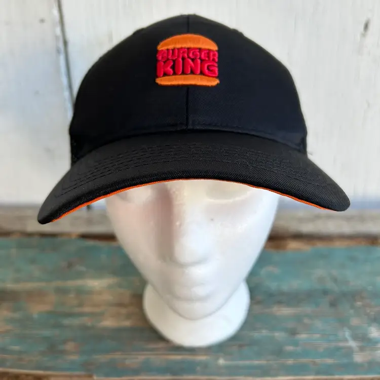 Burger King Trucker Hat Cap Embroidered Black Orange Clipper Snap Back One