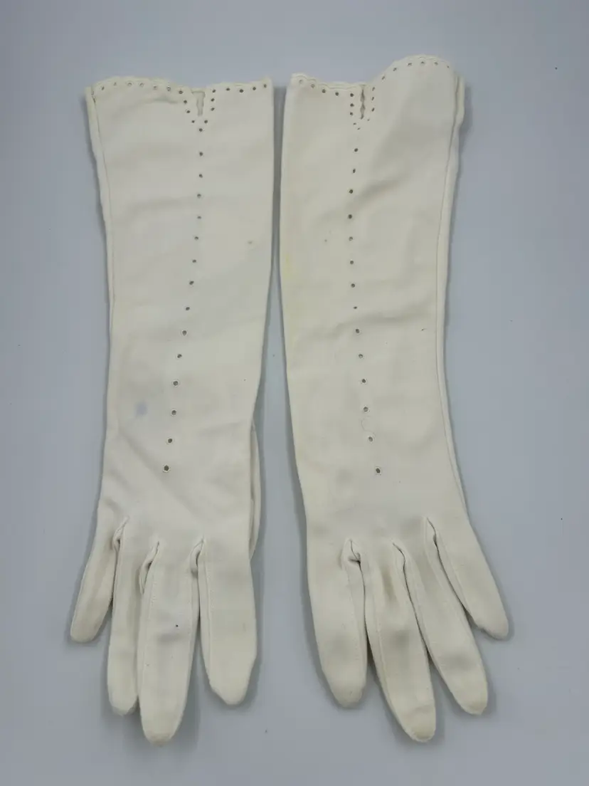 Vintage K Ivory, Long, Cotton, Ladies, Gloves, Eyelet Pattern