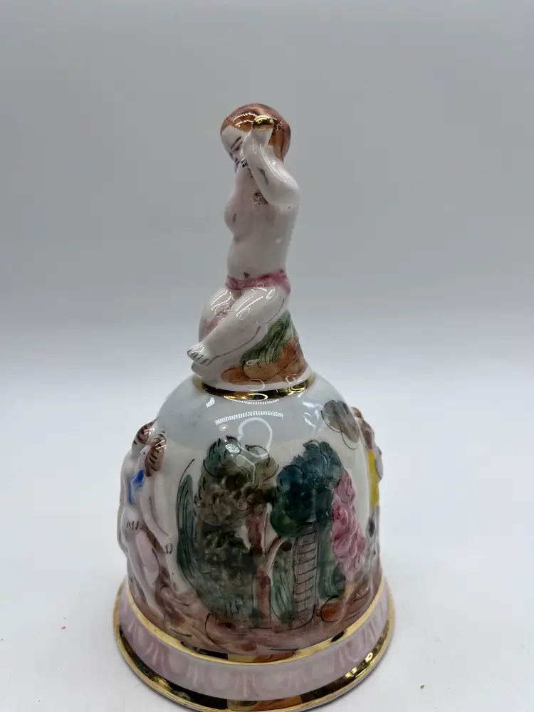 CAPODIMONTE Italy Hand Painted Angel Cherub Porcelain Bell Circa 1960/1970