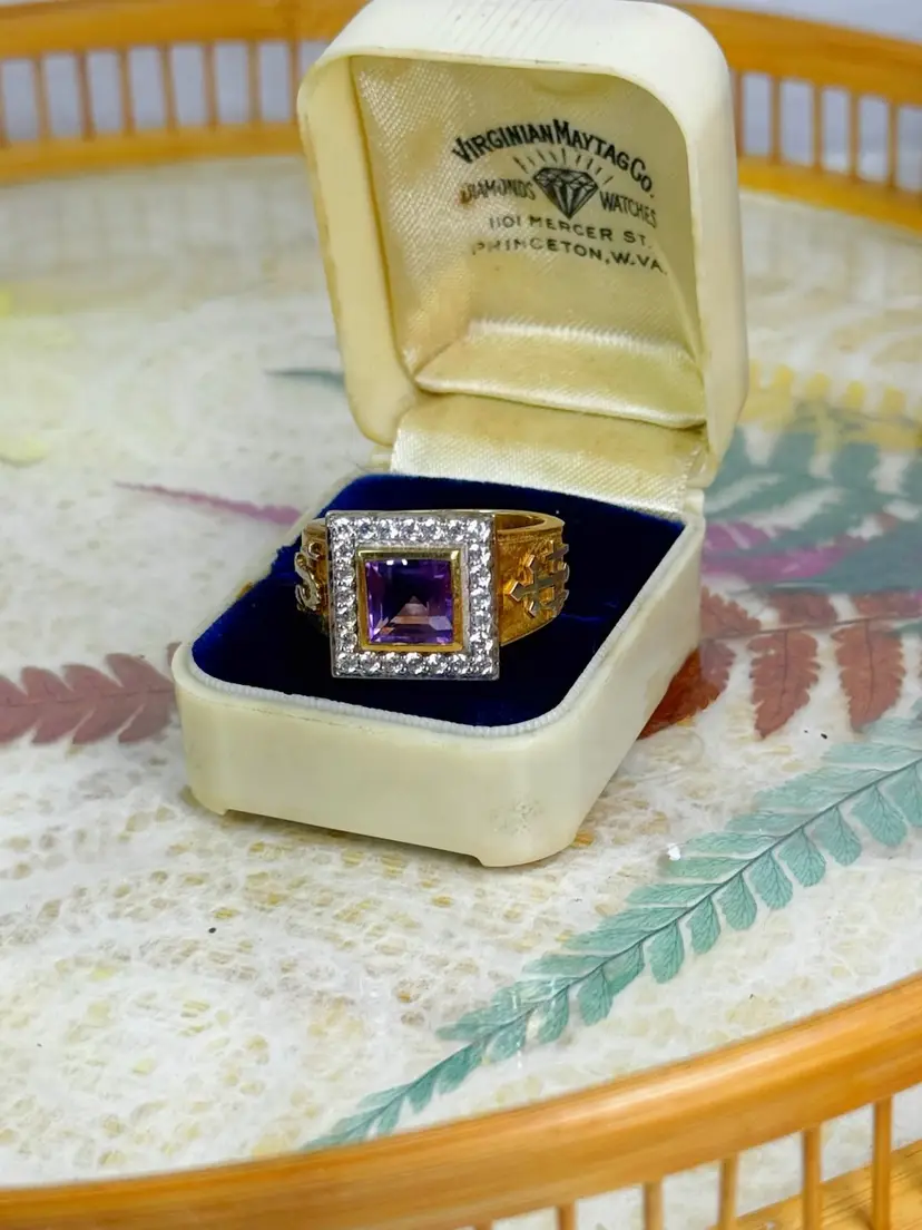 Gold Over Sterling Silver Amethyst Bishop Ring Size 11.5