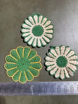 3 Green And White Doilies