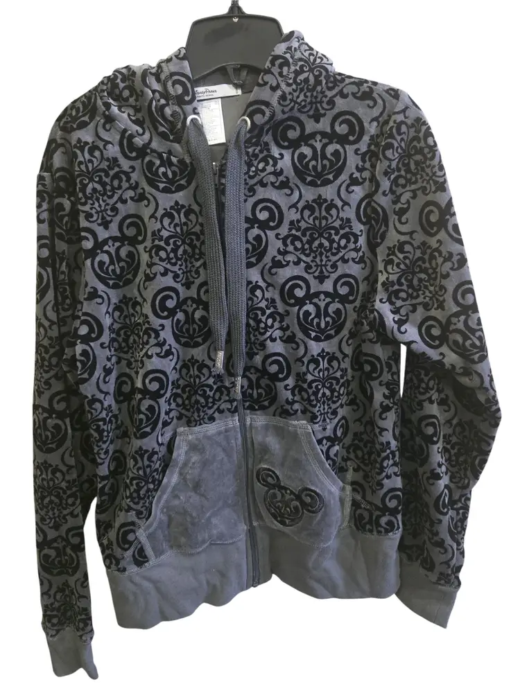 Rare Disney Parks Mickey Mouse Grey/Black Zip Up Hooded Jacket Women's Large