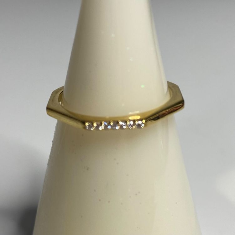 Size 7 Pandora 925 Sterling & Gold Plated Ring Angled Skinny Band Swarovski Crystals