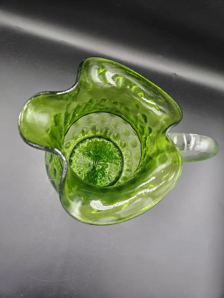 Green Dot Hand Blown Pitcher with Clear Handle