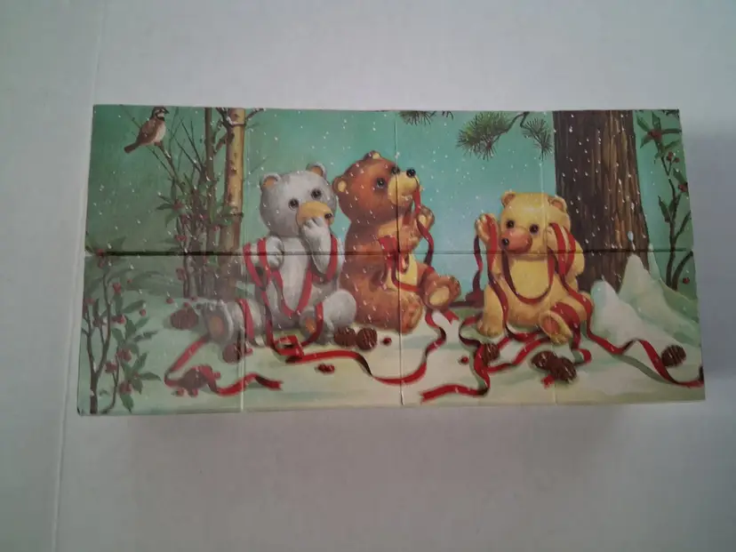 Vintage Bear Puzzle Blocks ~ Winter Scene