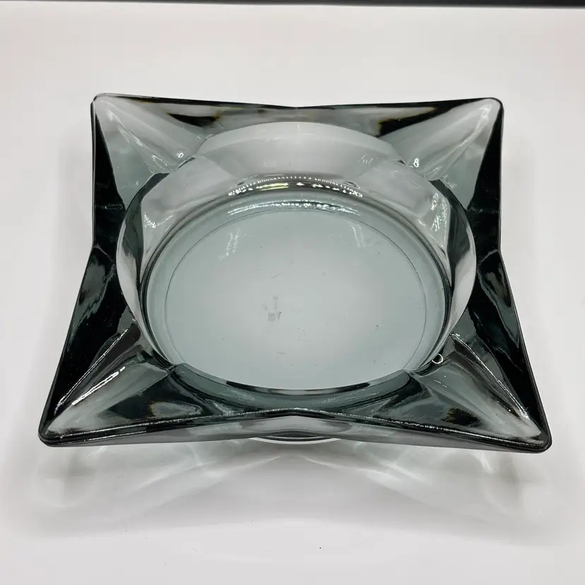 Smokey Glass Square Vintage Ashtray 4”
