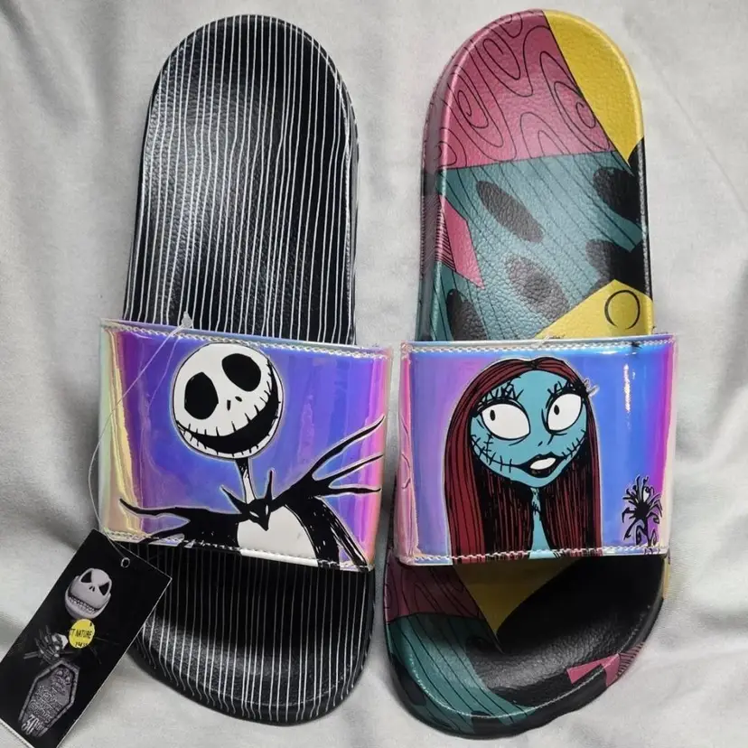Disney Nightmare Before Christmas Womens Iridescent Slides Sz 11 Jack Sally NWT