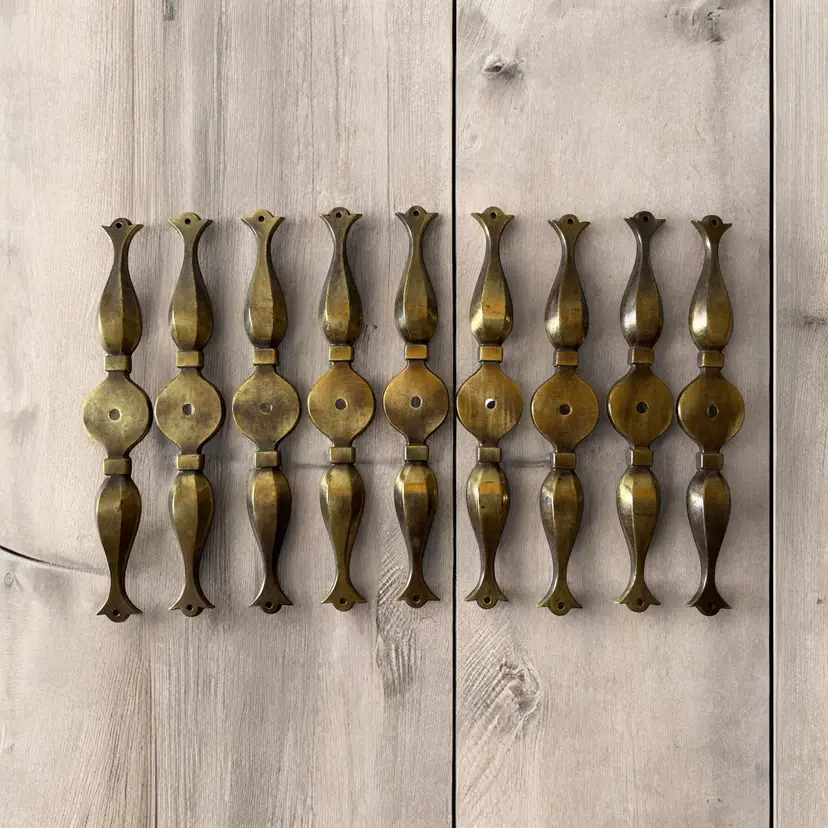 Set (9) Bronze Cabinet Pull BACKPLATE. 6.5" Vtg Furniture Hardware Knob Parts Classic Style. N-7265