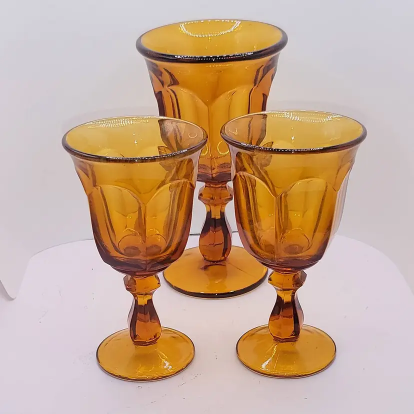 Vintage Imperial Old Williamsburg Amber Glass Goblets Set of 3 Replacement pieces
