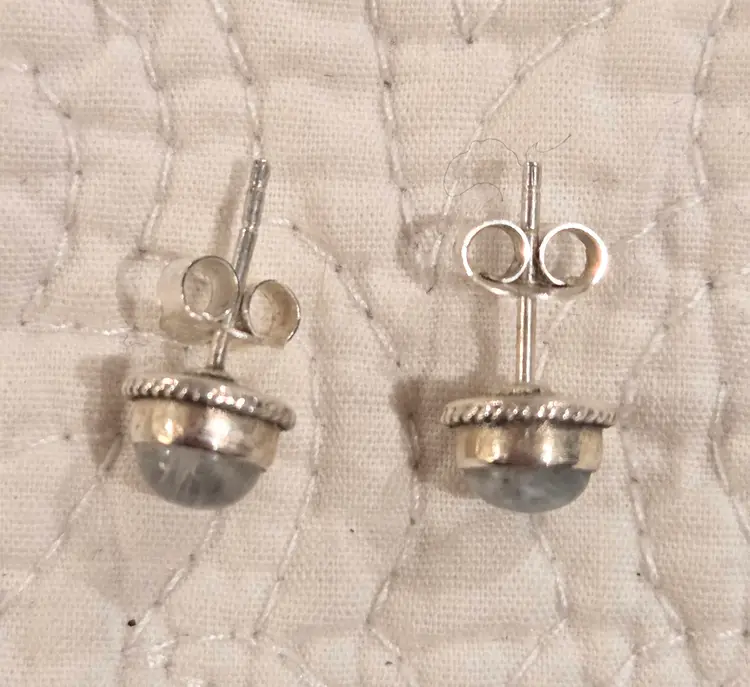 Vintage Sterling Silver Labradorite Pierced Stud Earrings