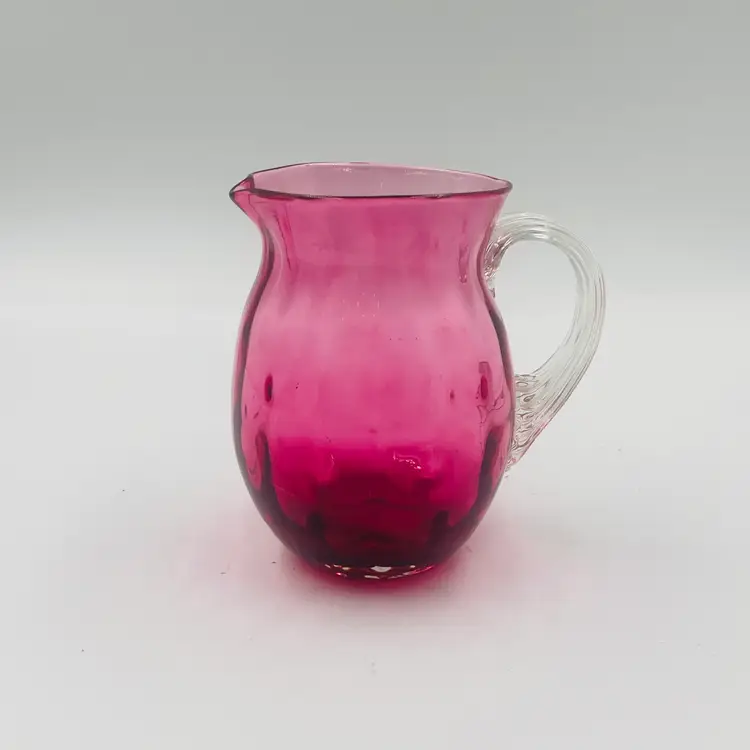 Vintage Cranberry Glass Creamer/Pitcher Clear Applied Handle