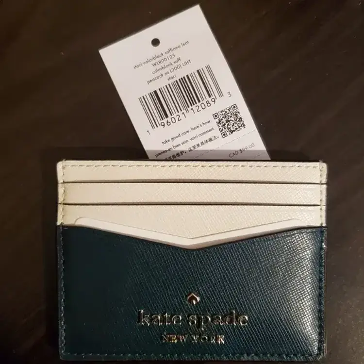 Kate Spade Staci Color Block Cardholder Saffiano Leather off white & peacock