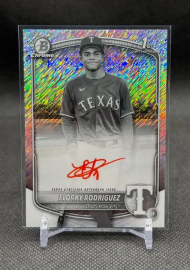 Elorky Rodriguez 2025 Bowman Chrome 1st Bowman Black White Red Ink SSP Autograph