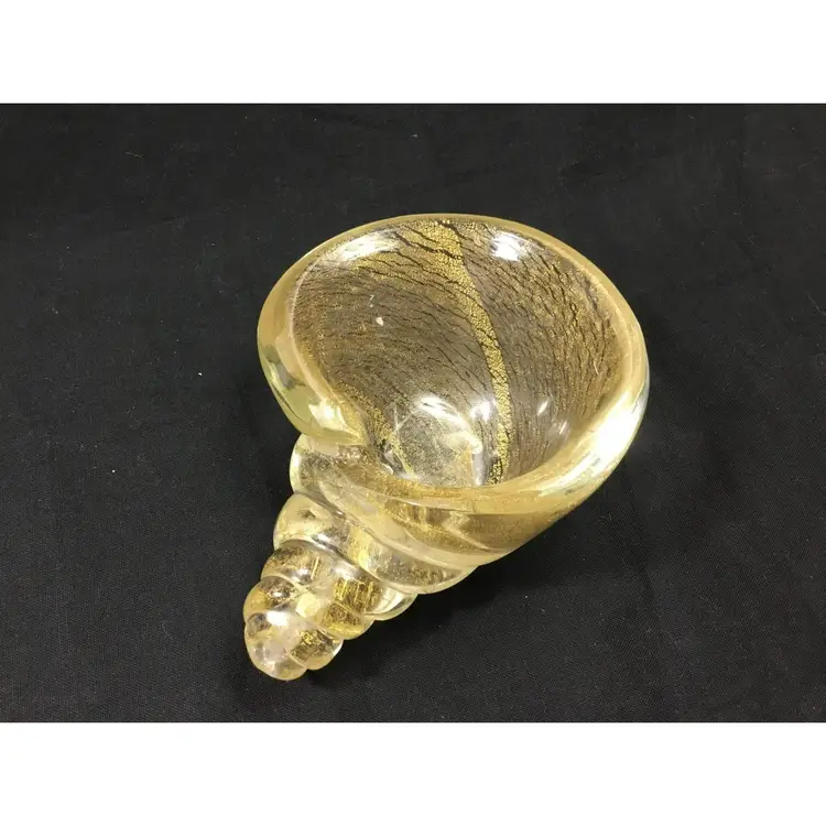 Hand blown, Murano glass sea snail shell, gold fleck aventurine swirls, 2x3x5