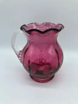 Vintage Cranberry Glass Pitcher Vase with Applied Handle 4 1/8"