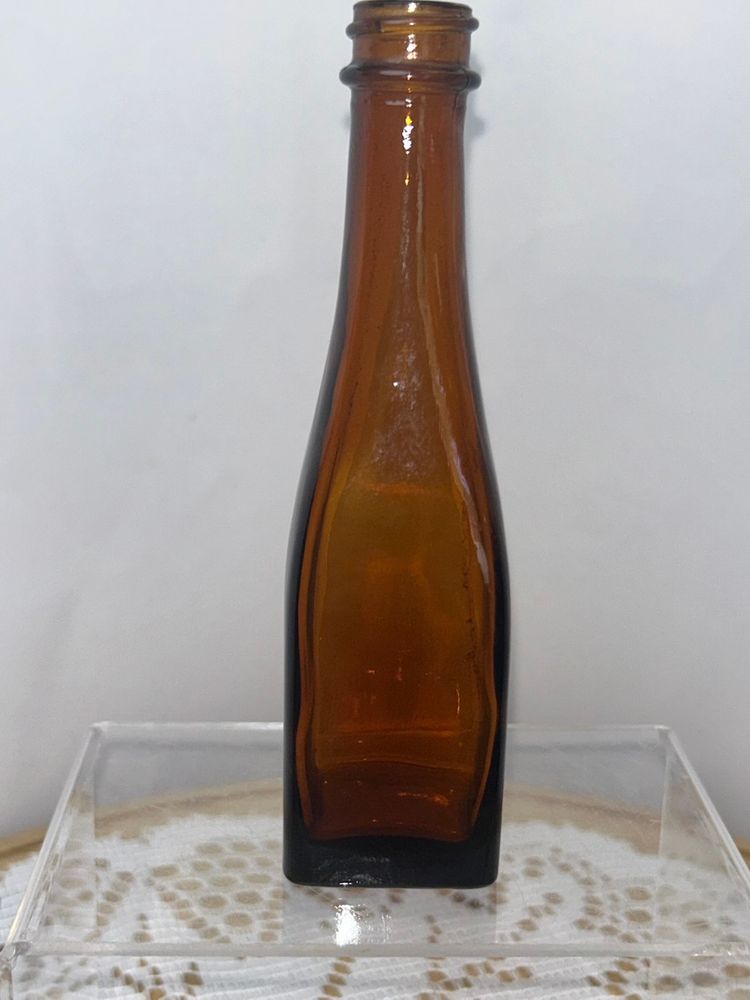 Vintage Square Bottom Small Brown Glass Bottle