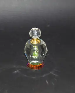 Vintage Aurora Crystal Facet Perfume Bottle & Screw in Round Crystal Prism Wand