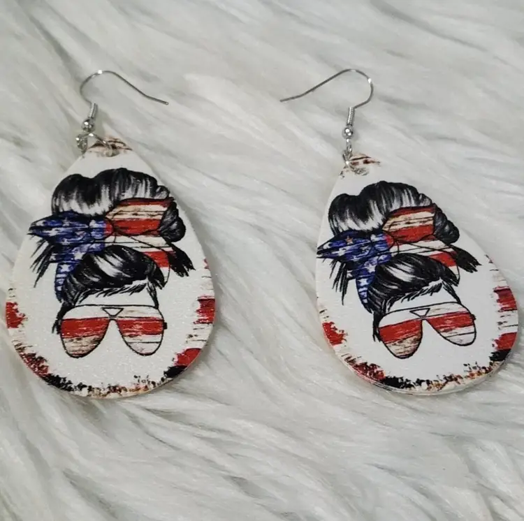 Messy Bun Fourth Of July Earrings
