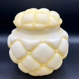 Stunning Antique Quilted Yellow Satin Glass Biscuit Jar