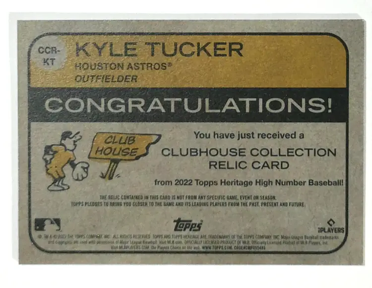 2022 Topps CCR-KT HN Heritage Kyle Tucker Houston Astros Game Used Relic Baseball