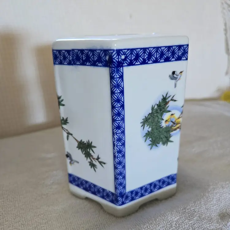 Asian Blue & White Porcelain Vase Or Planter