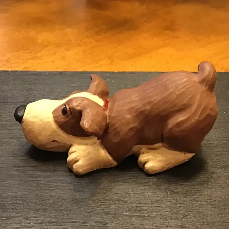 Playful Little Brown Resin Dog Figurine