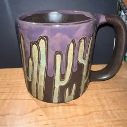#01 Beautiful Large MARA mug Purple Drip Glaze Cactus. Large Handle Signed