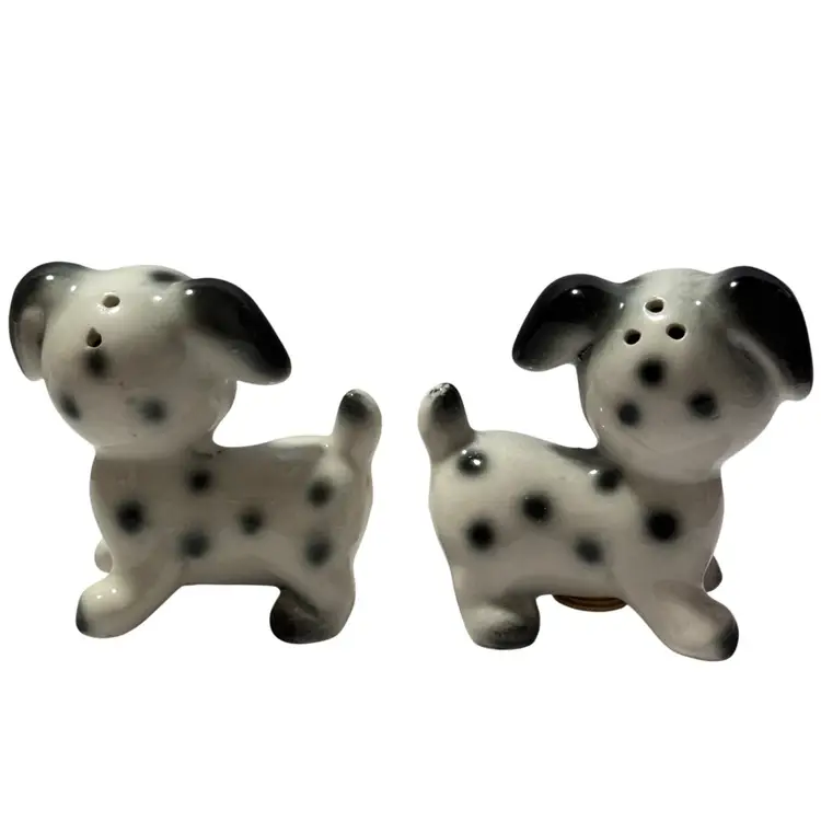 Vintage Anthropomorphic Dalmatian Puppy Salt & Pepper Shakers Spotted Dogs Japan