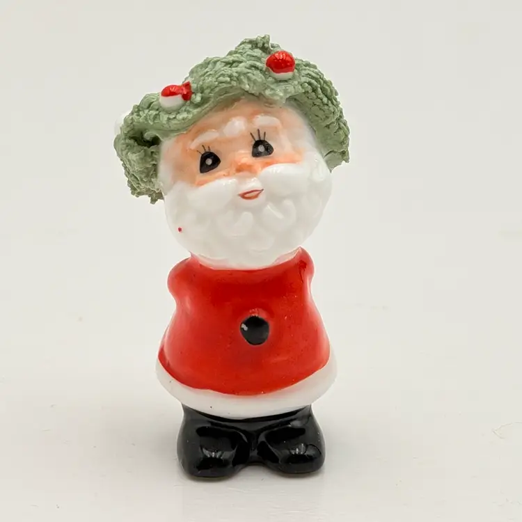 Napco Ceramic Mini Spaghetti Santa Figurine Hiding Gift