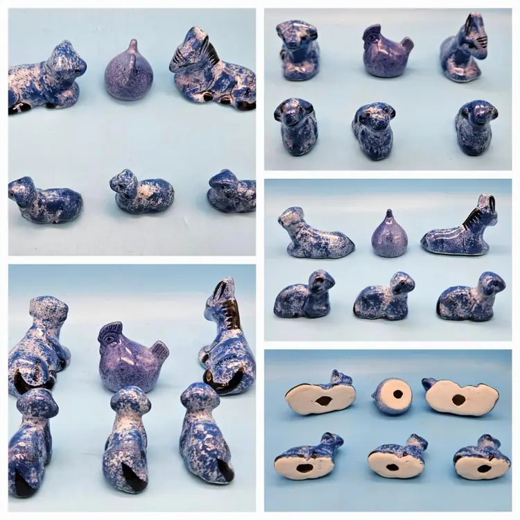 Vintage 21 pcs Nativity Set Mexican Folk Art Pottery Ceramic Tonala Style Blue