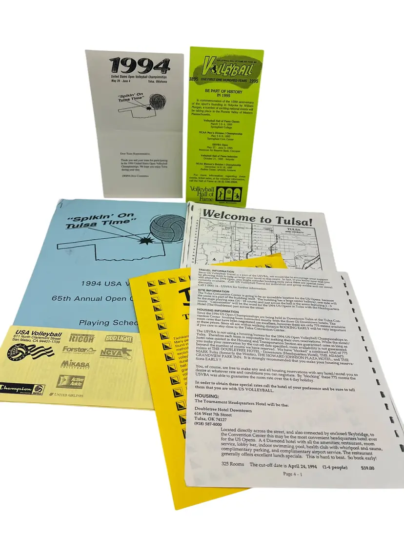 1994 USA Volleyball Open Championship Tulsa Booklet Set Court Map Schedule + Info “Spikin’ on Tulsa Time”