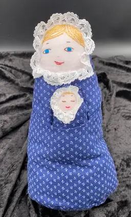 Patchwork Studio Handmade Doll, Mother and Baby, Blue Flowers Cloth