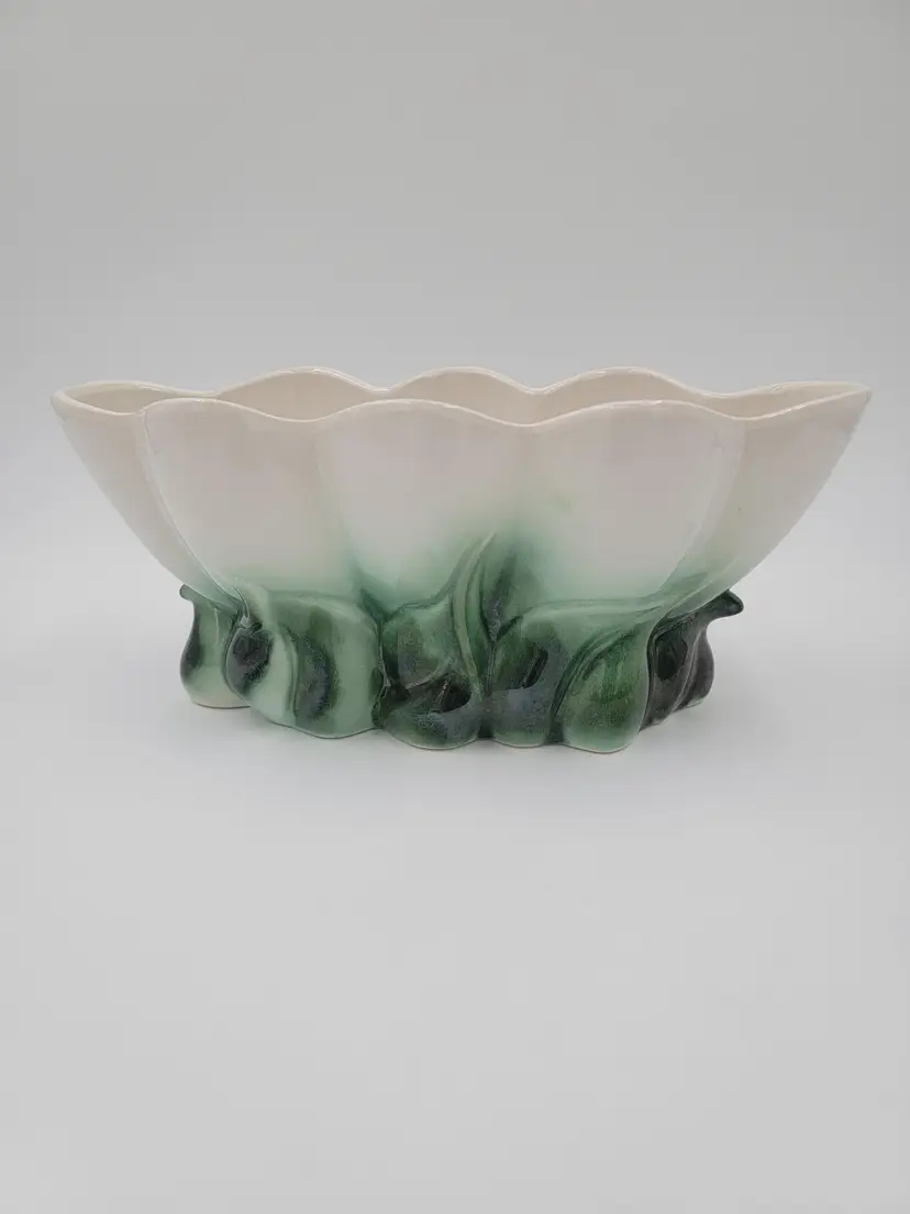 Vintage Green Leaf Ceramic Bowl