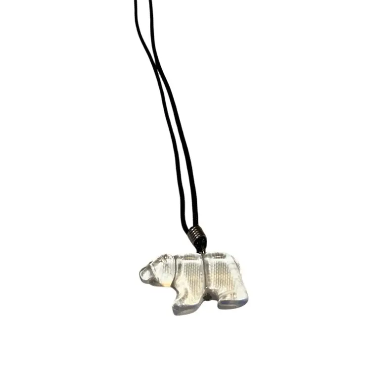 #01 - Opaline Polar Bear Fetish Pendant On Silk Cord 26” Adjustable