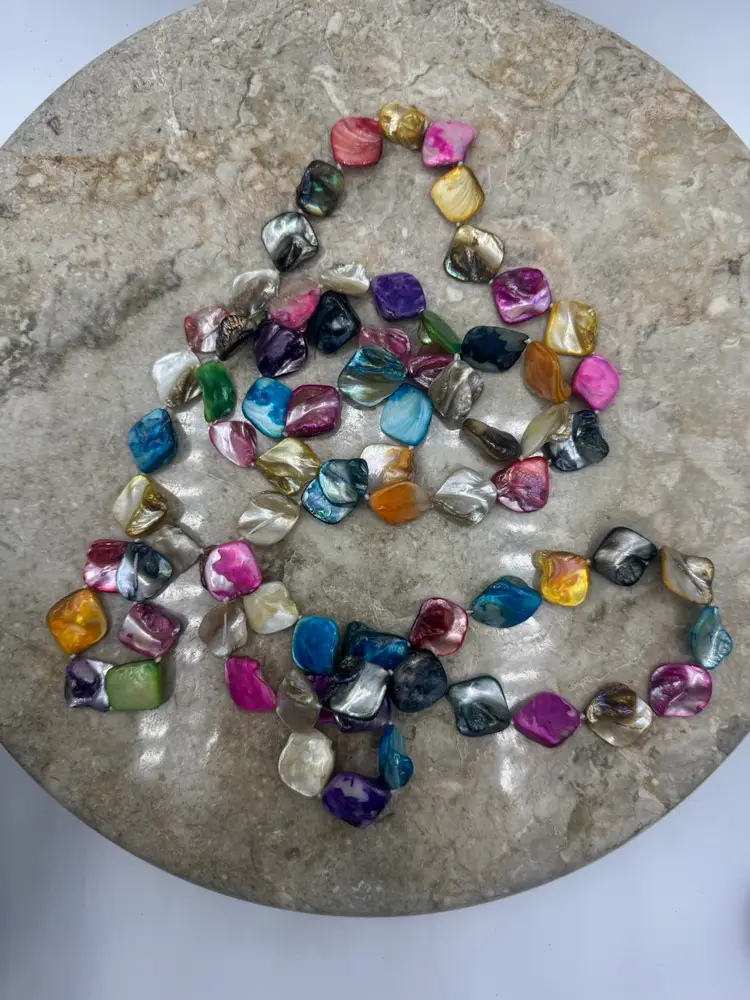 Multicolored Dyed Blister Pearl Vintage Necklace 56”