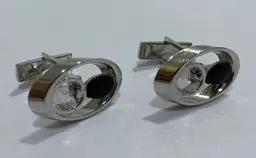 Vintage Unbranded Black Enamel Accent Silver Tone Cufflinks