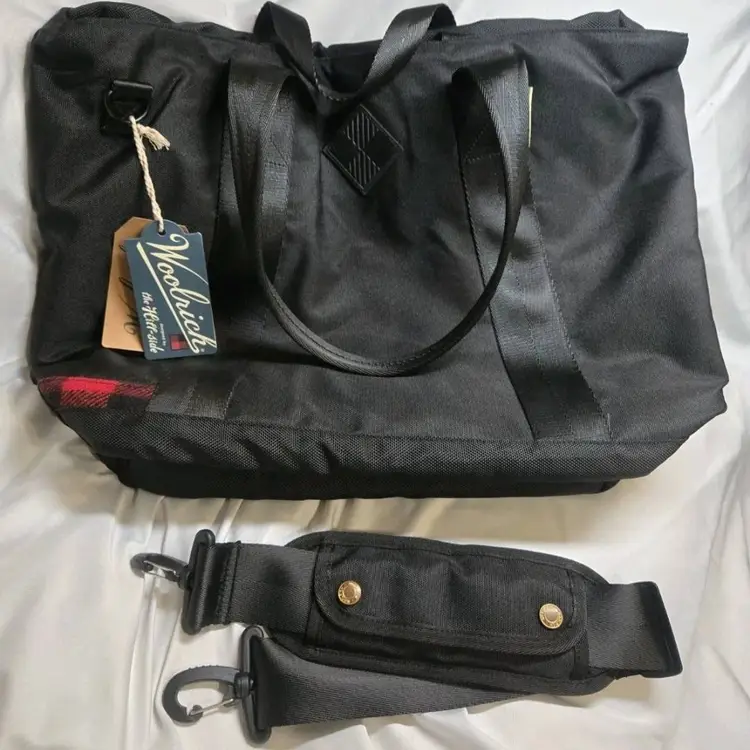 Woolrich x The Hill-Side Briefcase Laptop Tote Bag Black Buffalo Check Strap NWT