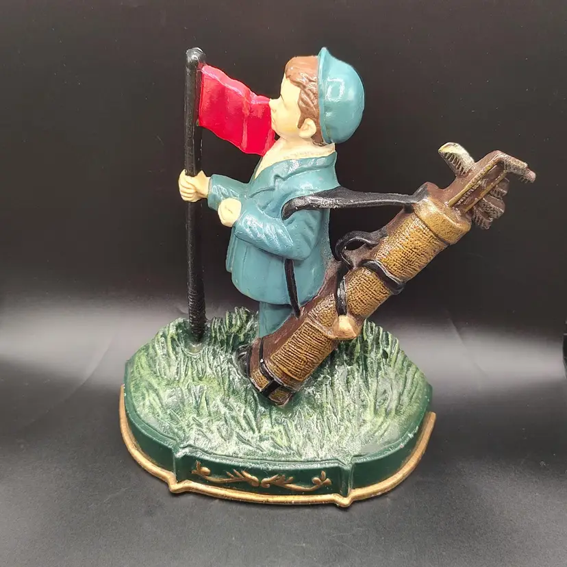 Vtg Cast Iron Golfer Caddy Door Stop
