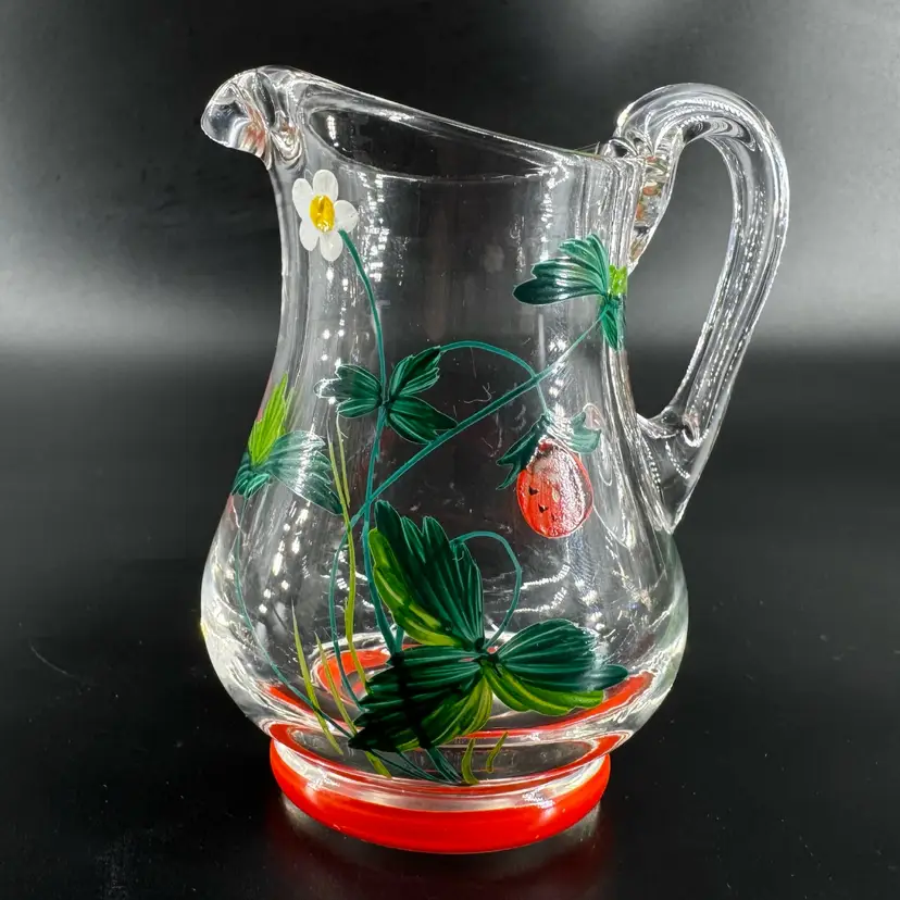 Little Hand Painted Enamel Strawberry Creamer Pitcher