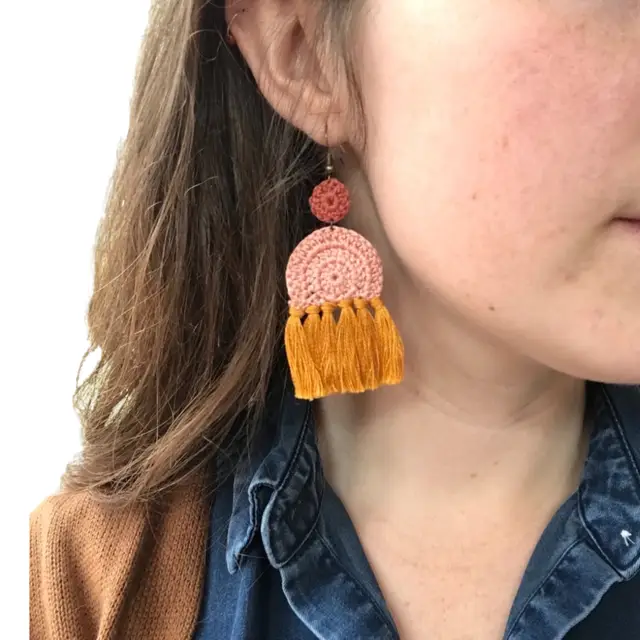 Pink/Gold Handmade Crochet Tassel Earrings