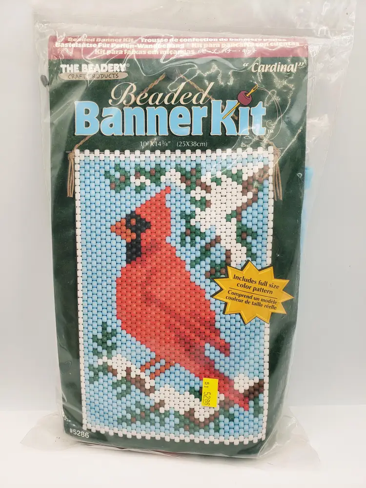 Cardinal Bird Beaded Banner Kit The Beadery 10 x 14 5286 NIP Simple Beads Craft.