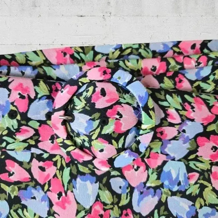 Zara Pastel Floral Belted High Waisted Women's Pencil Mini Skirt Size Small