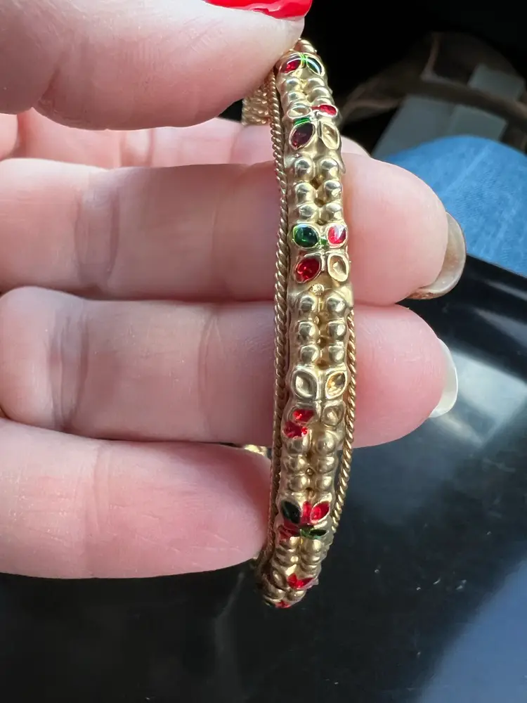 Gold Tone Bangle With Enamel Embellishments Bracelet