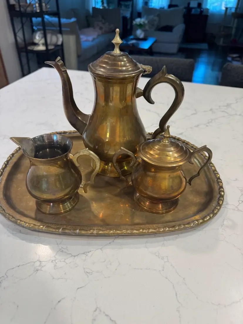 Brass Four Piece Tea Set